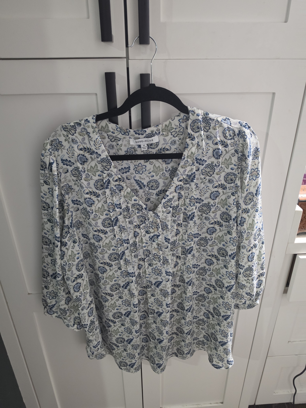 Rose & Olive White Blouse with Blue Floral Print